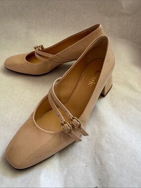 Rouje Nude Patent Double-Strap Block Heel Pumps